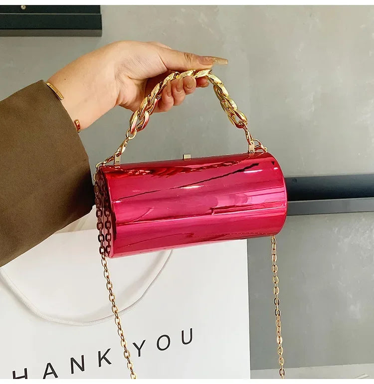 Women's Handbag Bags For Women 2026 Party Clutches Fashion Cylinder Mini Evening Purse Crossbody Shoulder Bag Gold Box Clutch