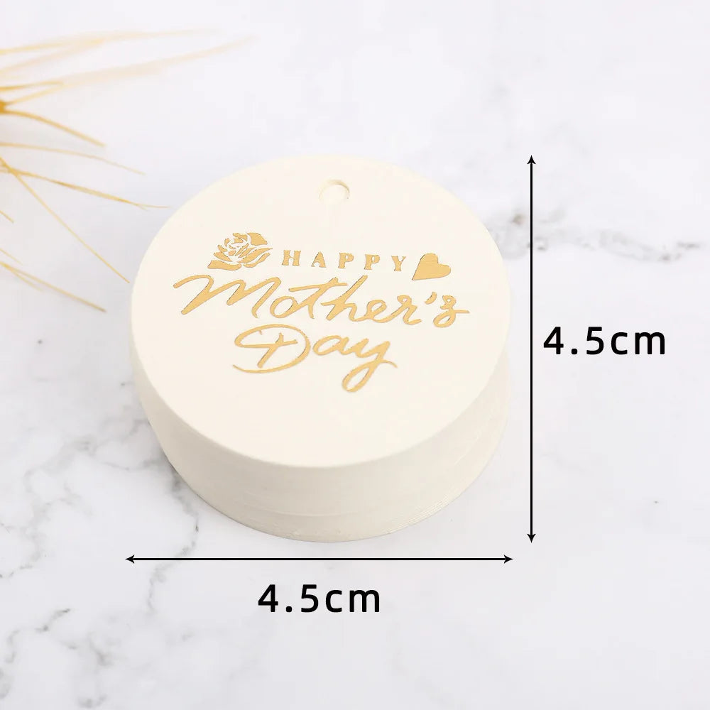 50pcs Happy Mother's Day Gift Tags Bronzing White Paper Cards Mother Mum Mommy Gifts Bags Boxes Decoration Product Hang Tag