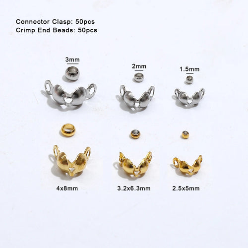 100pcs/lot Stainless Steel Gold Plated Connector Clasp Crimp End Beads For Bracelet Necklace Chains DIY Jewelry Making Supplies