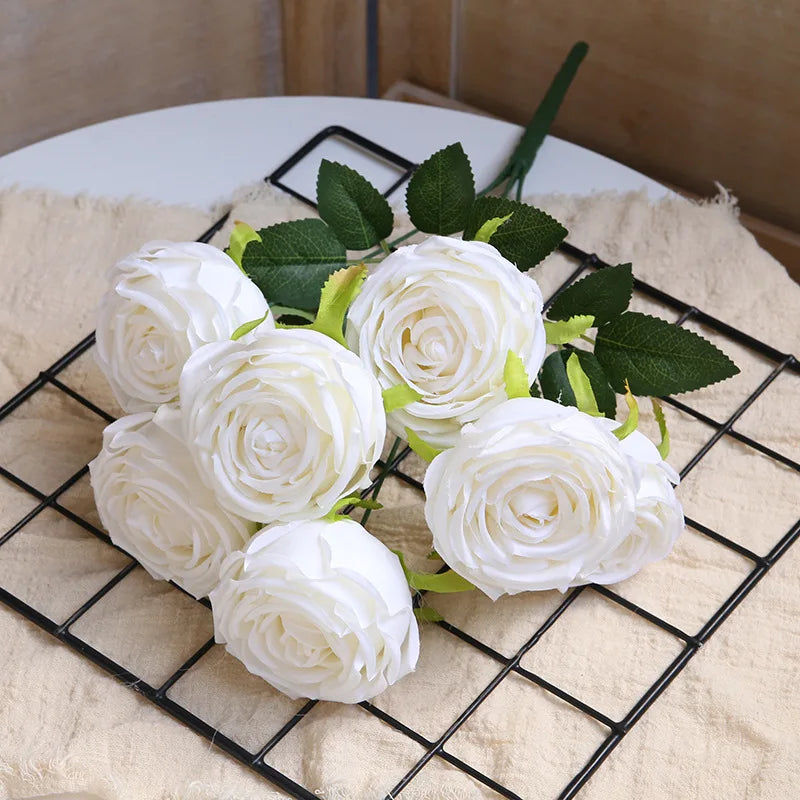 Hot 7/10 Heads Rose Bridal Bouquet Artificial Flower DIY Wedding Floral Arrangement Accessories Christmas Home Decor Photo Props