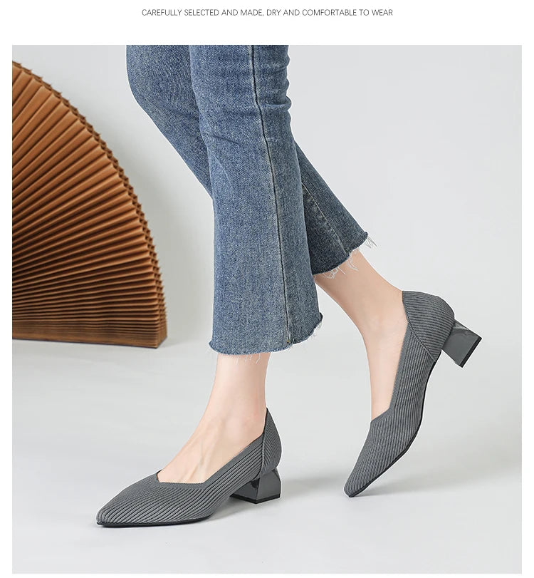 New Women's High Heels Large 42/43 Fashion Pointed Anti slip Rubber Bottom Knitted Breathable Shoes