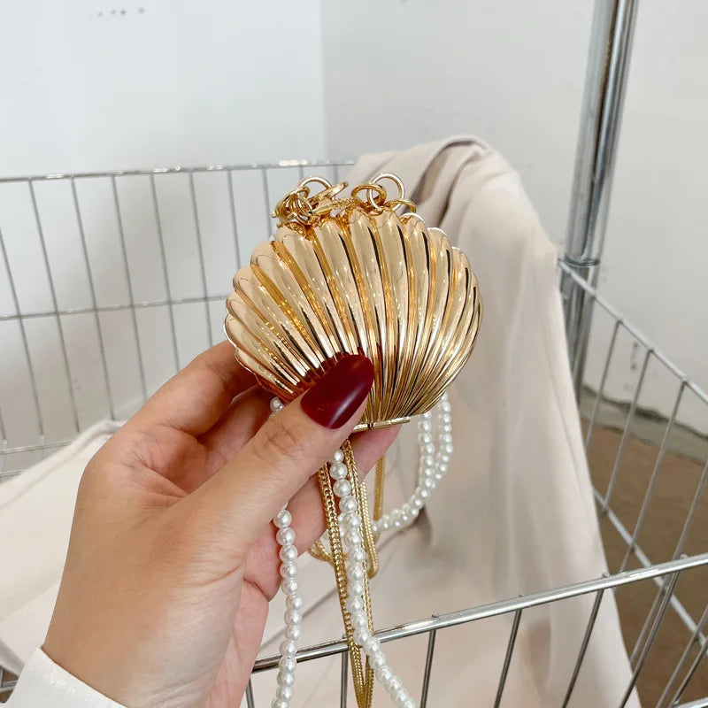 2026 New Summer Lipstick Bags for Women Fashion Pearl Mini Purse Crossbody Bag High Quality Gold Shell Bag Designer Shoulder Bag