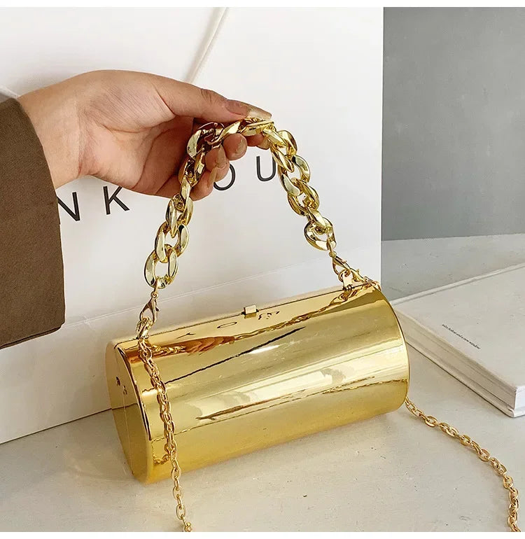 Women's Handbag Bags For Women 2026 Party Clutches Fashion Cylinder Mini Evening Purse Crossbody Shoulder Bag Gold Box Clutch