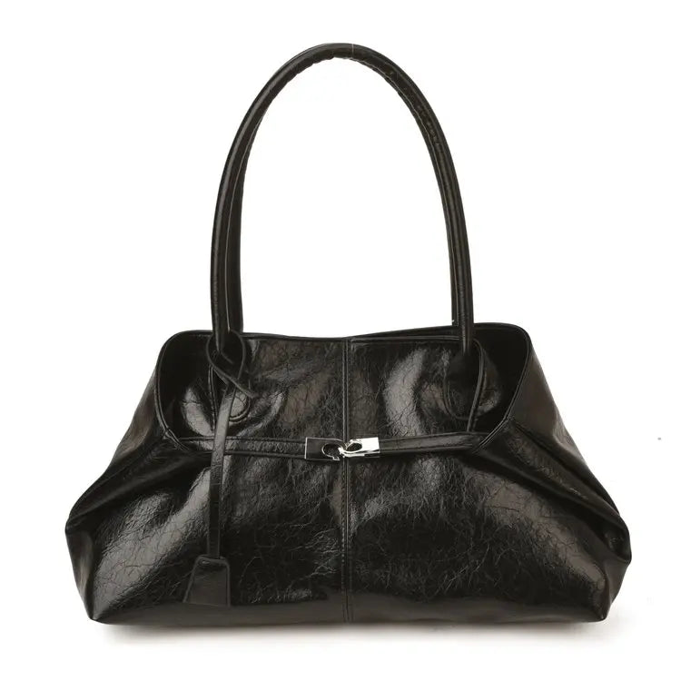 2026 New Large Capacity Soft Leather Pleated Women's Handbag Retro Commuter Tote Bag Quality Single Shoulder Slant Bag