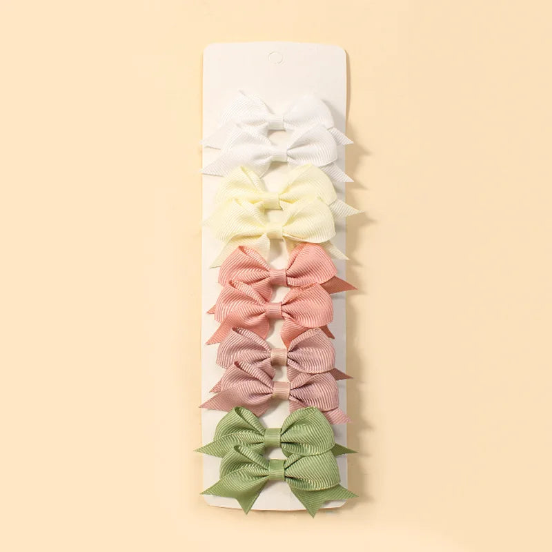 10Pcs/Set New Cute Solid Ribbon Bowknot Hair Clips for Baby Girls Handmade Bows Hairpin Barrettes Headwear Baby Hair Accessories