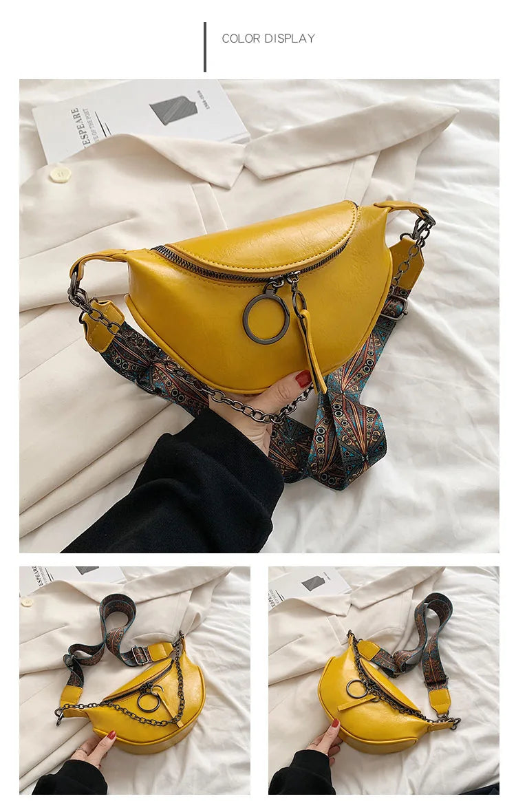 Fashion Saddle Waist Bag Fanny pack Luxury Leather Female Belt Bags Chain Handbag Purse Woman Retro Shoulder Crossbody Chest Bag