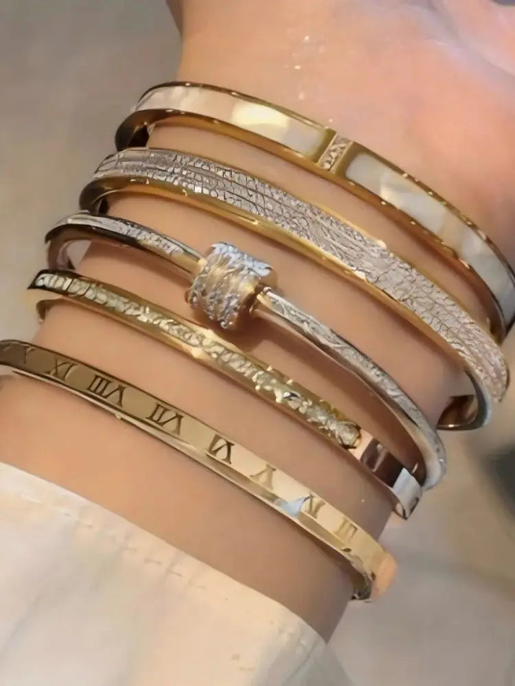 Yupsk Titanium Steel Couple's Bracelet Shiny Zircon Inlaid Stainless Steel Bangles Gold/Silver Color Female Jewelry Gift