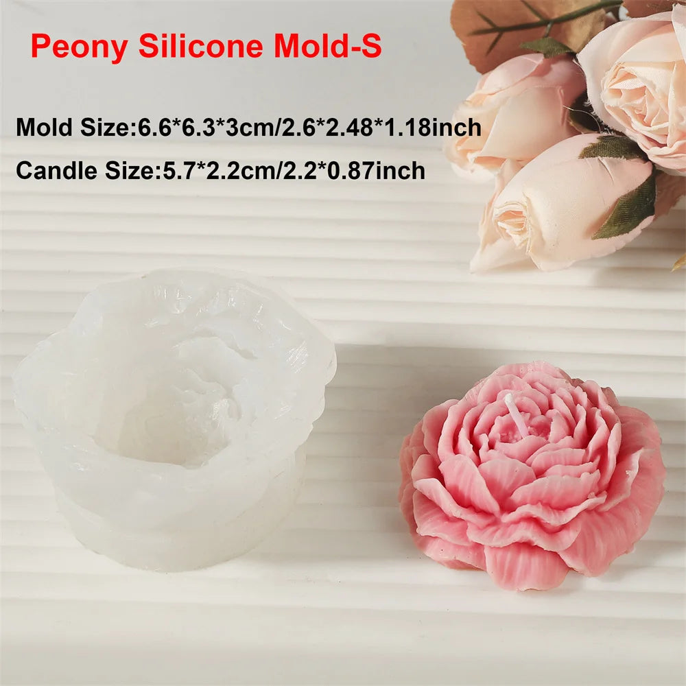 Peony Flower Candle Mold DIY Bud Flower Petal Resin Casting and Soap Making Molds 3D Heart Rose Floral Mold for Home Decor Gift