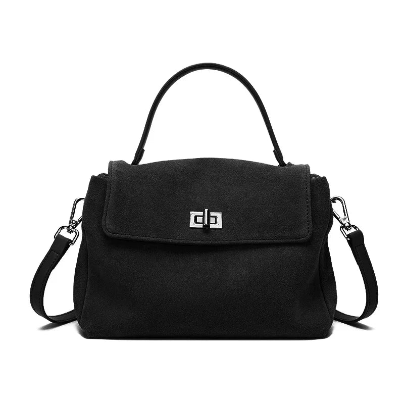 2025 New Autumn Winter Women's Natural Suede Leather Crossbody Bag Luxury Designer Genuine Leather Commuting Messenger Bag