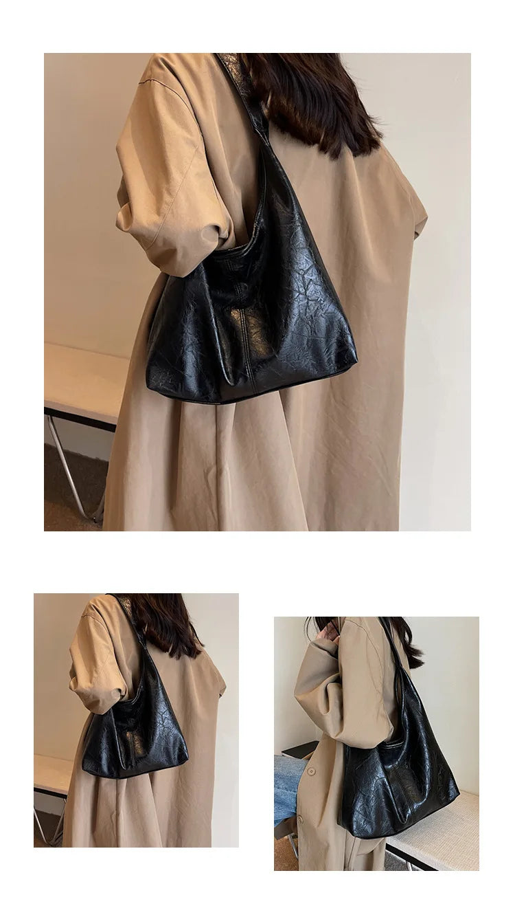 Soft PU Leather Shoulder Bag for Women Wedding Totes All-match Commuter Underarm Bag Bolso Mujer Fashion Large Capacity Handbag