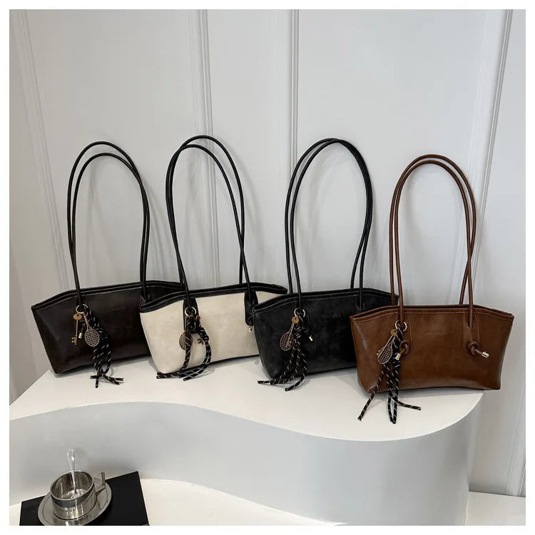 PU Leather Shoulder Bag for Women Y2K Trend 2025 Fashion Girls Handbags Large Capacity Female Crossbody Bag Retro Tote Bag