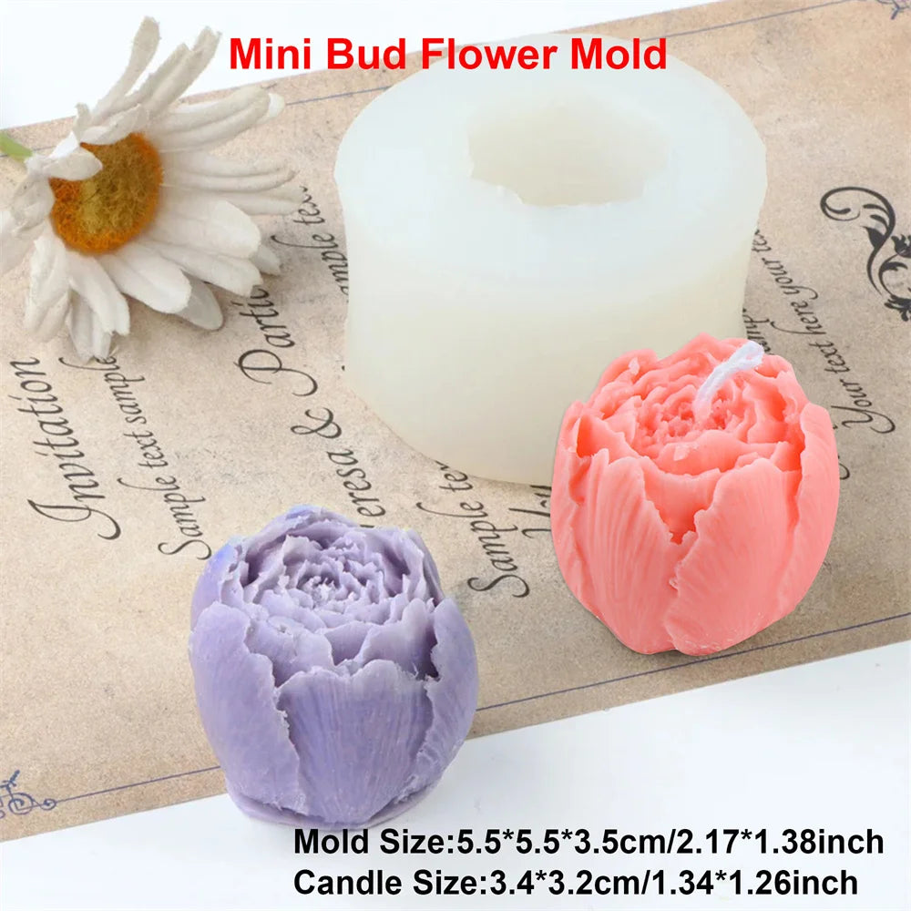 Peony Flower Candle Mold DIY Bud Flower Petal Resin Casting and Soap Making Molds 3D Heart Rose Floral Mold for Home Decor Gift