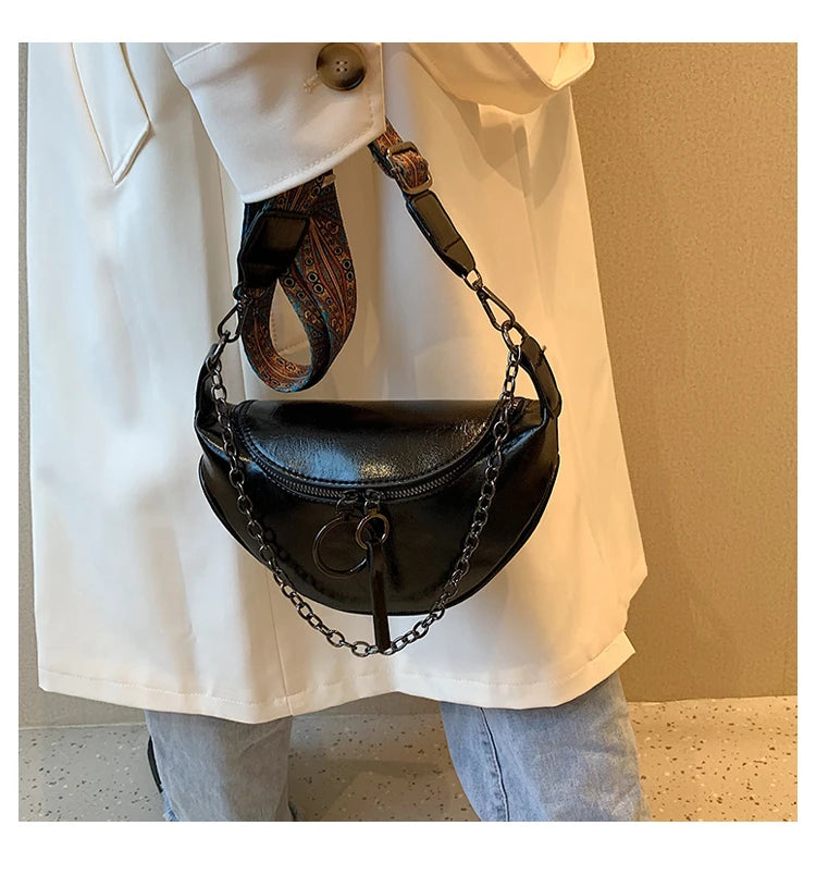 Fashion Saddle Waist Bag Fanny pack Luxury Leather Female Belt Bags Chain Handbag Purse Woman Retro Shoulder Crossbody Chest Bag