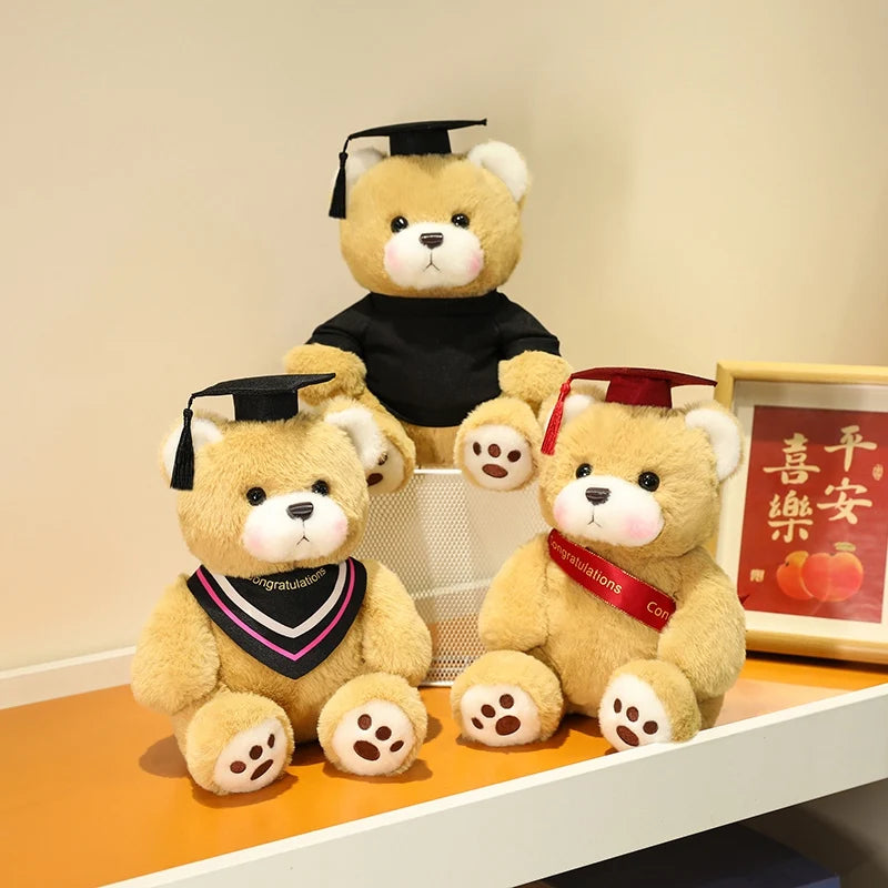 25cm Cute High Quality Doctor Bear Plush Doll Doctor Cap Bow Tie Graduation Bear Animal Stuffed Home Decor For Students Gift