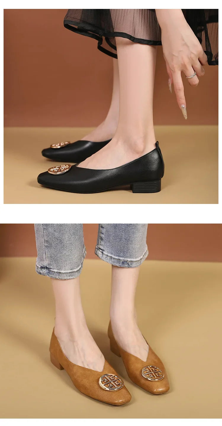 New 2025 Chinese Style Green Square Head Grandma Shoes Women's Thick Heel Slip-On Soft Bottom Mom Shoes Synthetic Upper