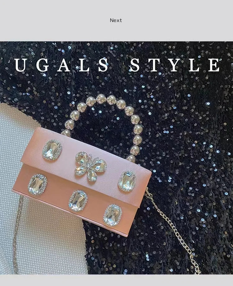Luxury Designer Satin Square Box Crystal Shiny Diamonds Evening Bag Women's Handbag Wedding Party Clutch Purse Crossbody Bag