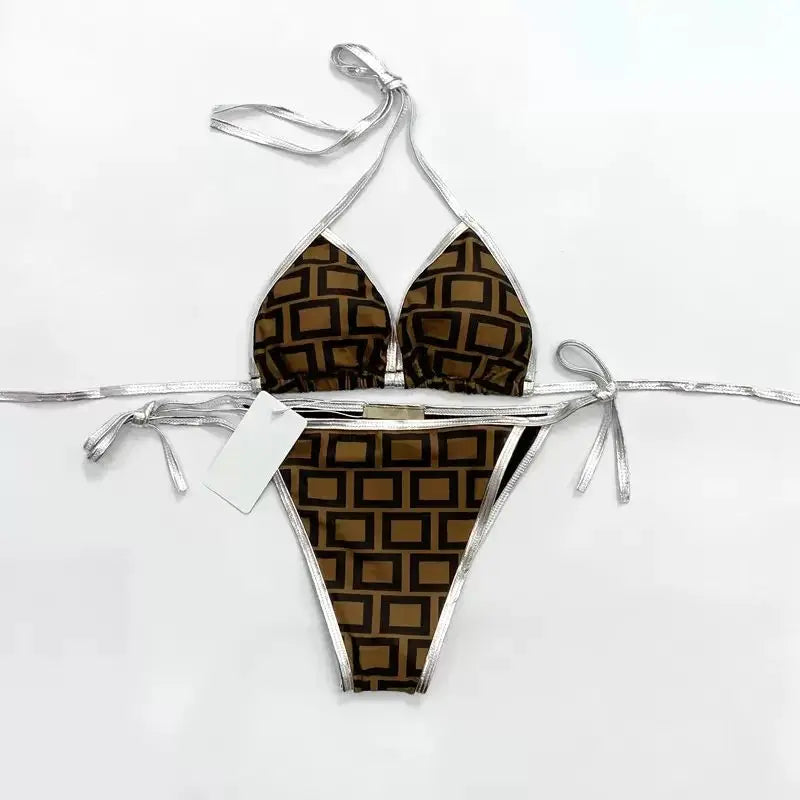 Summer New Women's Outdoor Beach Swimsuit Sexy Hanging Neck Strap Split Bikini