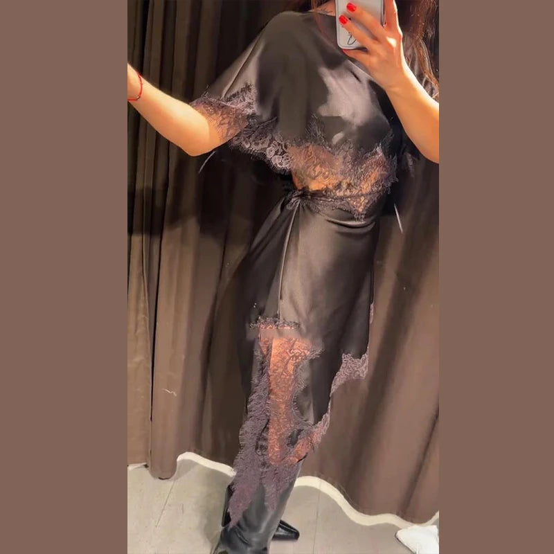Lace Women's Dress Opening Design Solid Dress Female Sexy O-Neck Hollow Waist Elegant Party Dresses Slanted Hem Dresses Ladies
