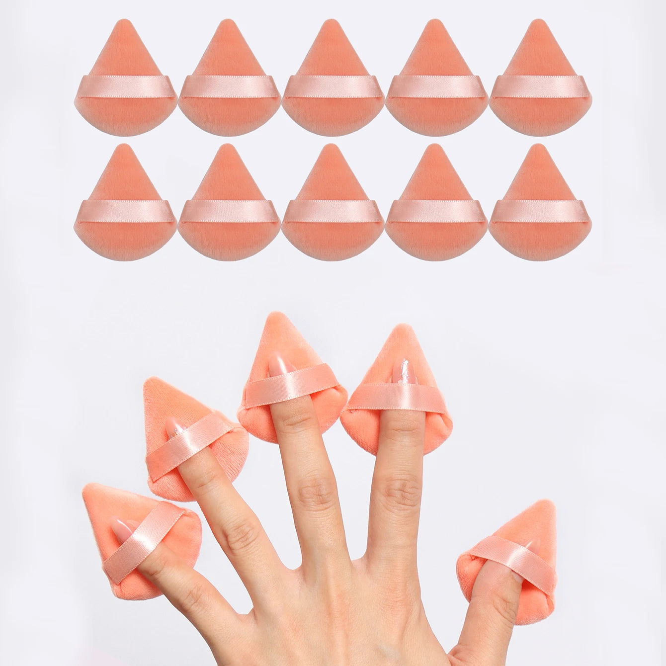 10Pcs Mini Triangle Shape Velvet Powder Puffs, Soft Makeup Blender Sponges for Face Contouring, Eyes & Corners