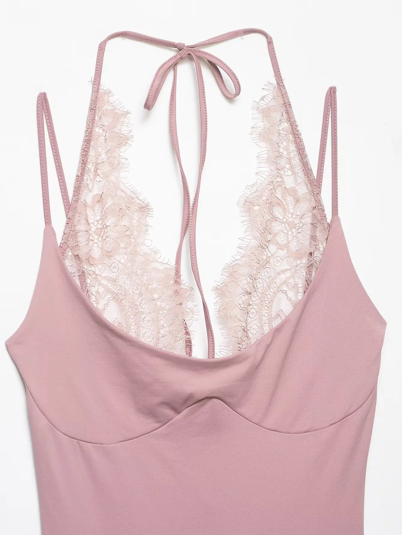 KONDALA Woman Sexy Night Party Pink Bodysuits Patchwork Lace Sleeveless Streetwear Slim Bodysuits Fashion Mujer Sheath Tops