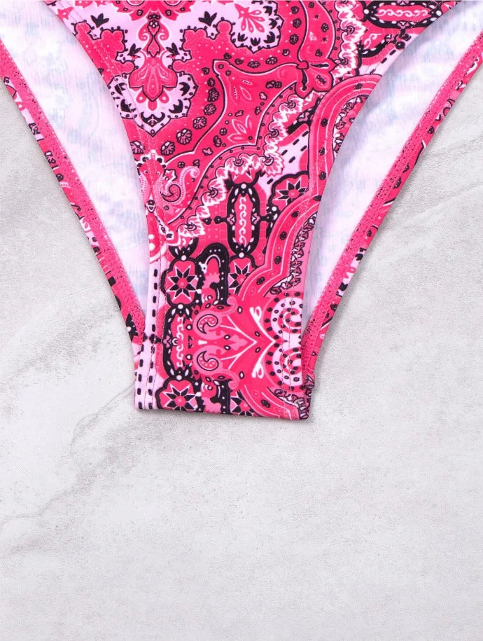 Push Up Halter Bikini Printed Swimsuit Women Sexy Strappy Swimwear Female Bathers Bathing Swimming Swim Suit Beachwear