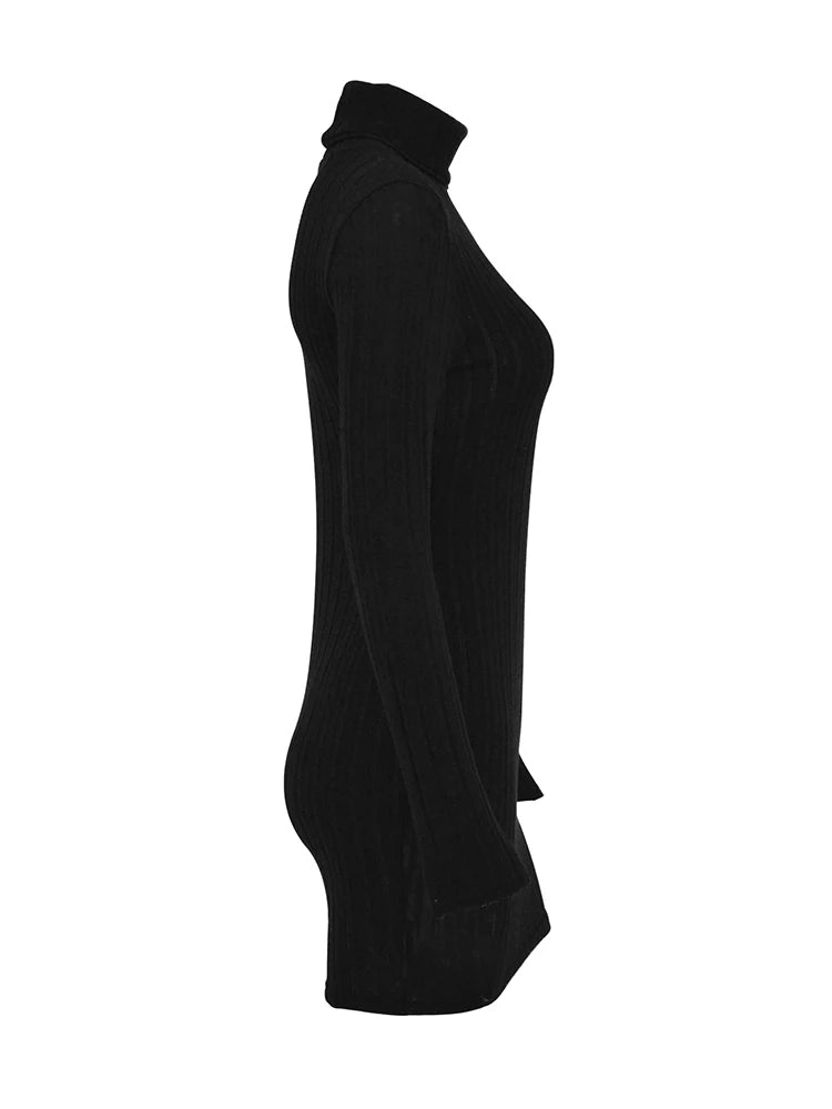 Solid Dresses Autumn Winter New Women Long Sleeves Turtleneck Sexy Bodycon Sheath Mini Dress Club Elegant Party Knitted Dresses