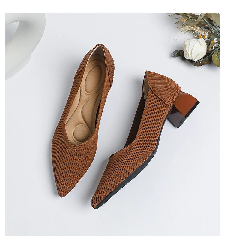 New Women's High Heels Large 42/43 Fashion Pointed Anti slip Rubber Bottom Knitted Breathable Shoes
