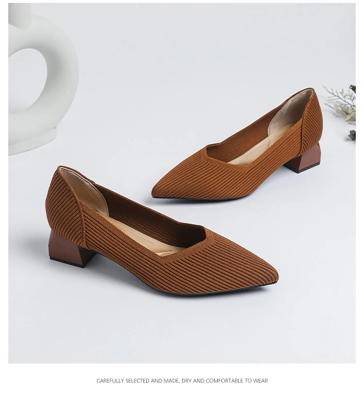 New Women's High Heels Large 42/43 Fashion Pointed Anti slip Rubber Bottom Knitted Breathable Shoes