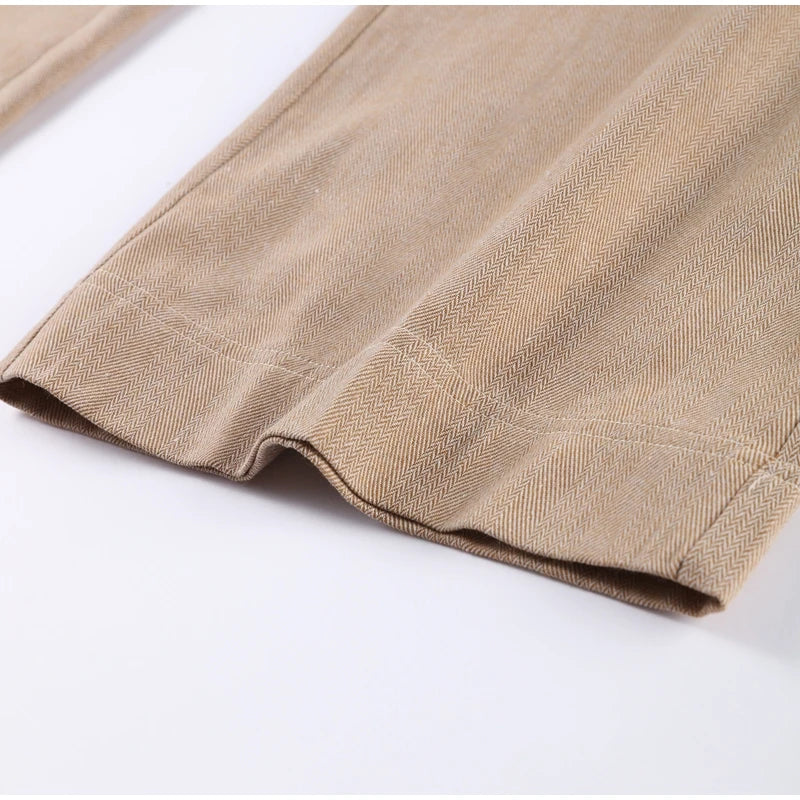 Casual Trousers Set Women Cotton Linen Lapel Zippers Crop Top Straight Pants Sets Lady 2026 Spring Solid Suit Woman Streetwear