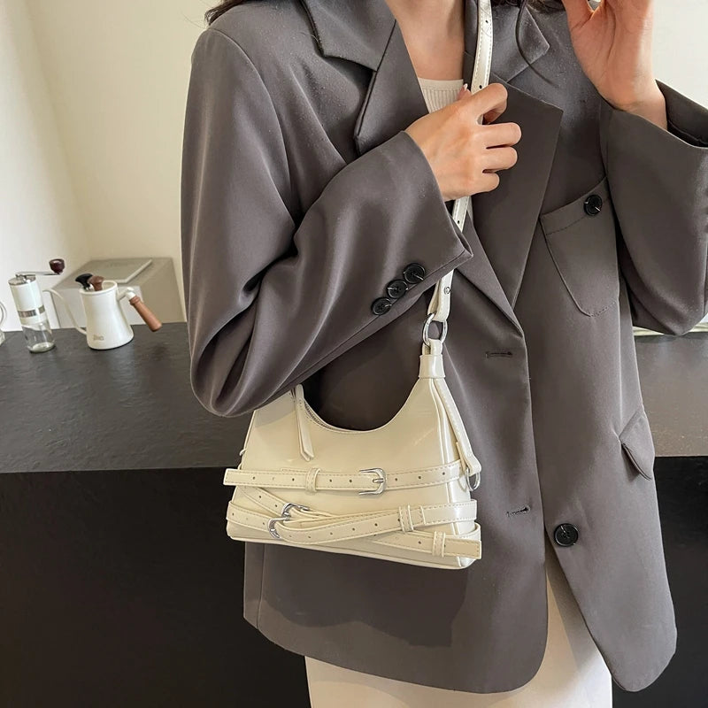 LEFTSIDE Belt Design Small PU Leather Shoulder Bags for Women 2025 Y2K Korean Fashion Crossbody Bag Lady Red Handbags and Purses