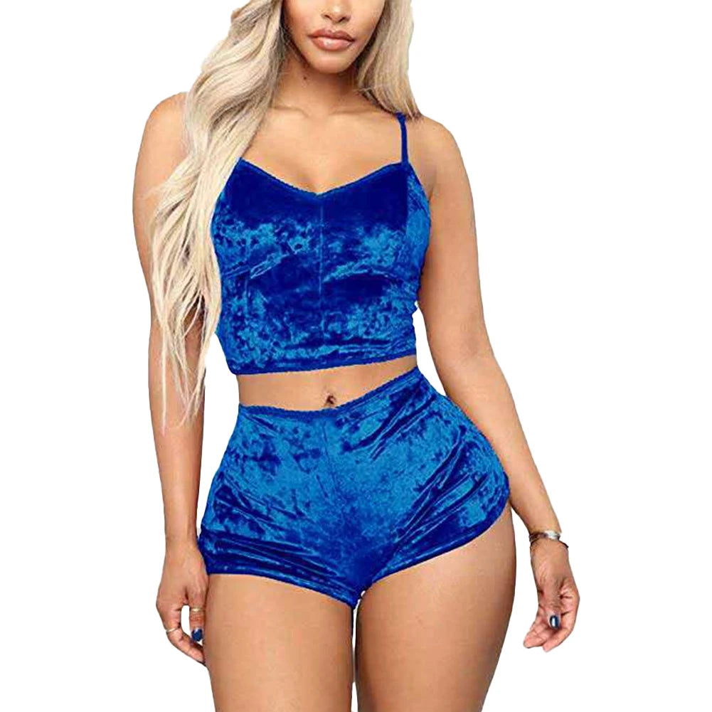 Women Sexy Lingerie Set Oil Shiny Nightwear Super Soft Short Sleepwear Sleeveless Crop Tops Solid Shorts Pajamas Set Casual Wear