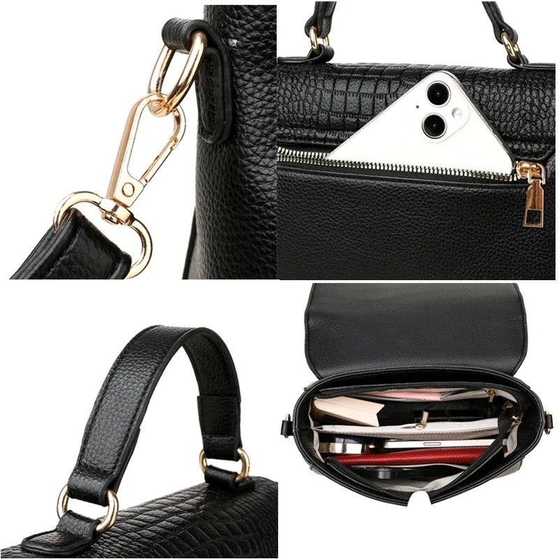 Brand Luxury Large Capacity Multilayer Shoulder Messenger Bag Women High Quality Leather Handbag Design Female Crossbody Tote