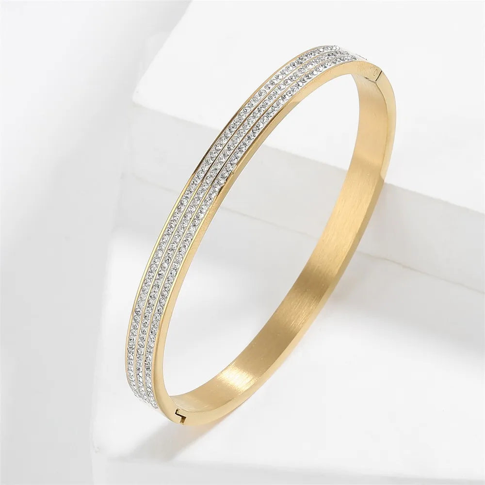 Yupsk Titanium Steel Couple's Bracelet Shiny Zircon Inlaid Stainless Steel Bangles Gold/Silver Color Female Jewelry Gift