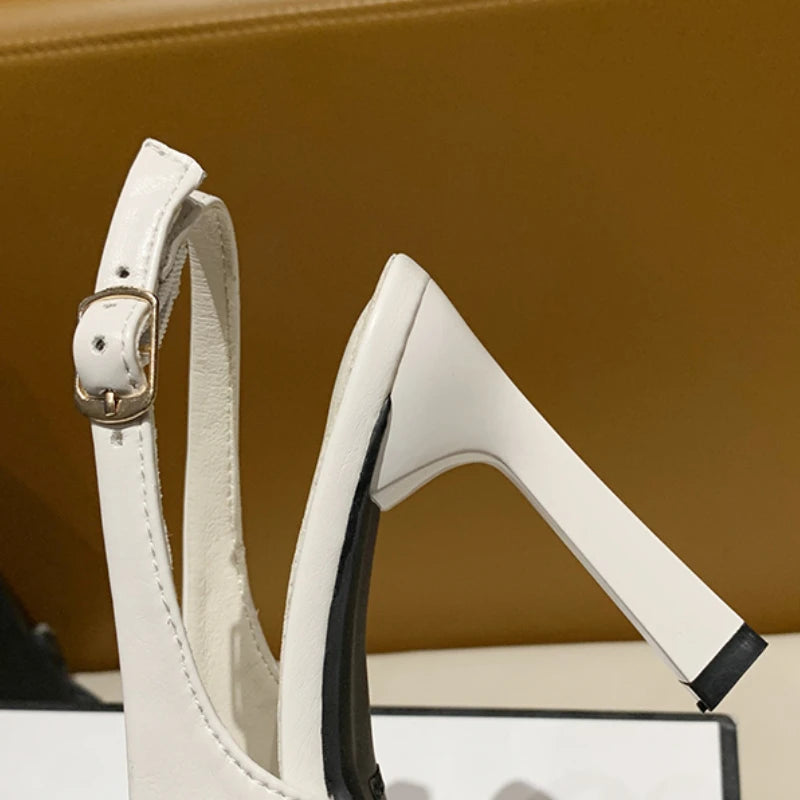 Summer Women Sandals Elegant Versatile Women High Heels Party Wedding Fashion Point-toe Ladies Causal Dresses Shoes Metal Chain
