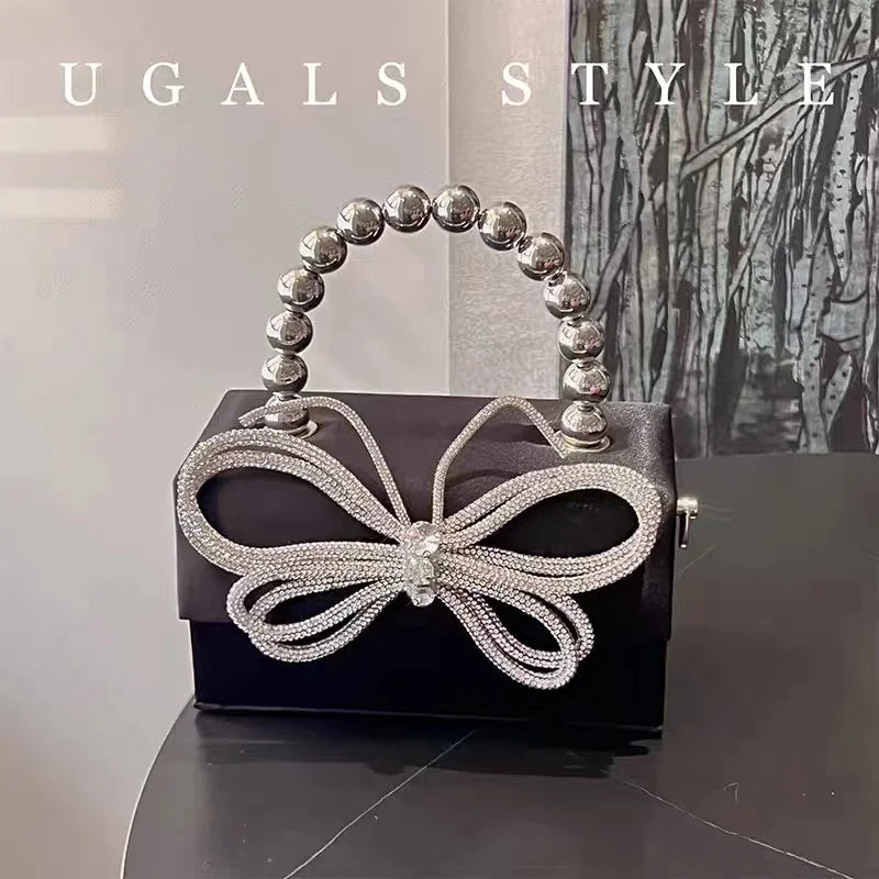 Luxury Designer Satin Square Box Crystal Shiny Diamonds Evening Bag Women's Handbag Wedding Party Clutch Purse Crossbody Bag