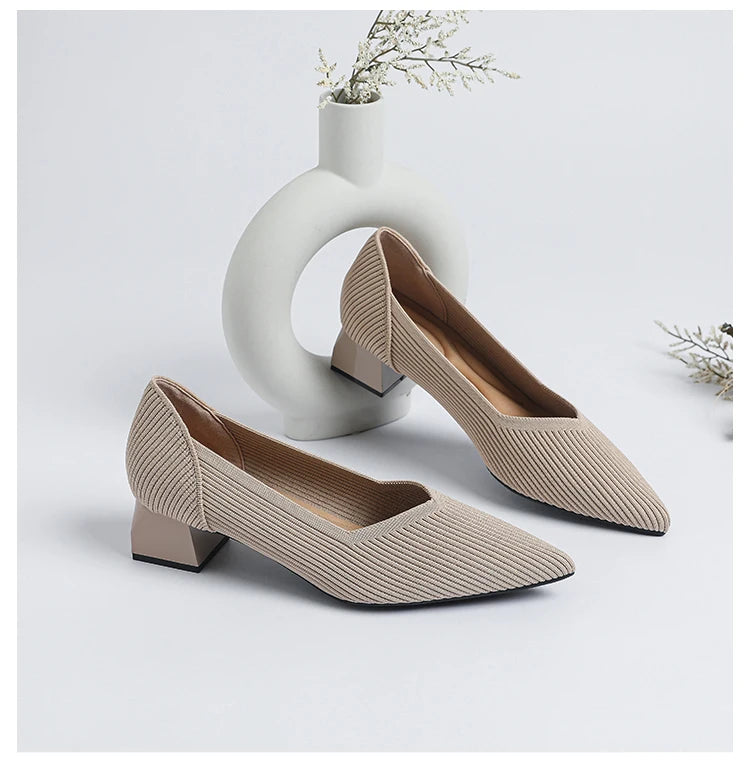 New Women's High Heels Large 42/43 Fashion Pointed Anti slip Rubber Bottom Knitted Breathable Shoes