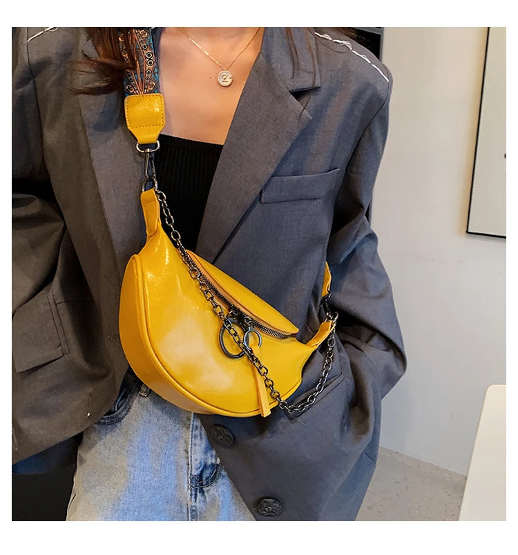 Fashion Saddle Waist Bag Fanny pack Luxury Leather Female Belt Bags Chain Handbag Purse Woman Retro Shoulder Crossbody Chest Bag