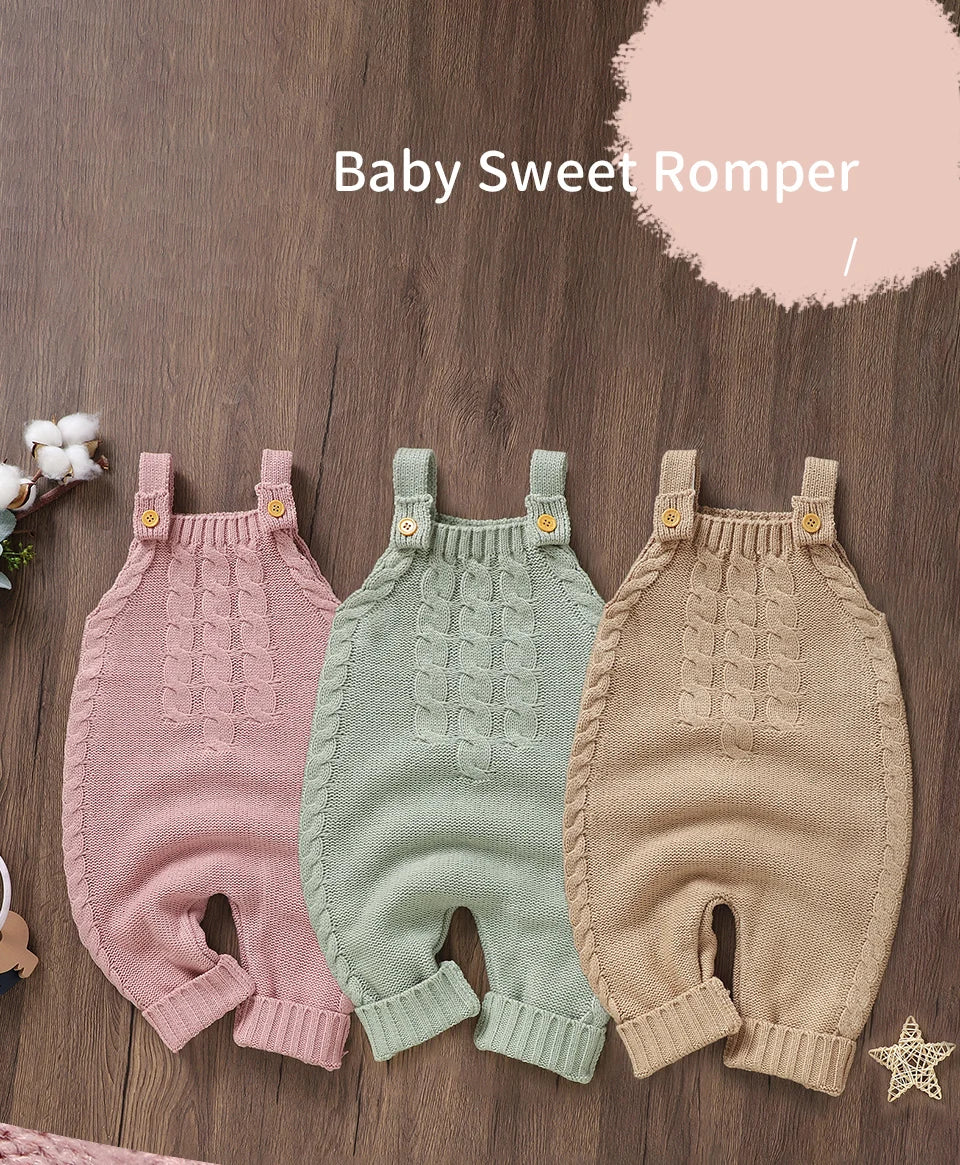 Baby Girls Rompers Knitted Casual Sleeveless Newborn Infant Boys Solid Jumpsuits Playsuits 0-18m Toddler Unisex Outfits Clothes
