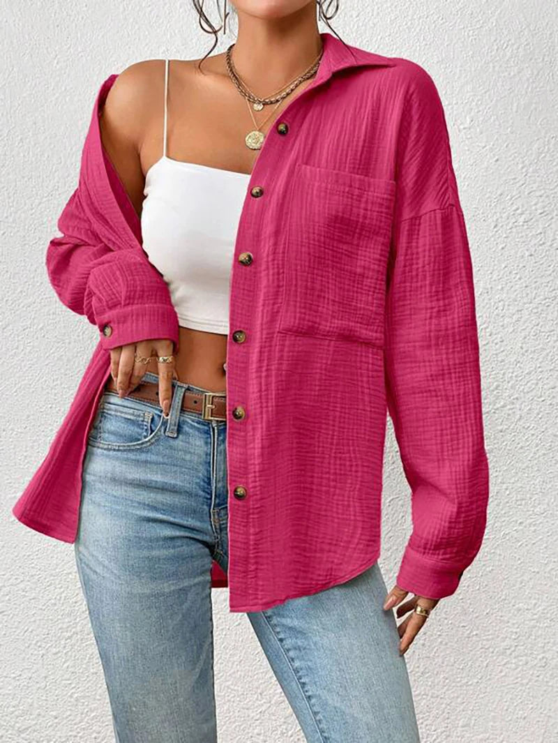 100% Cotton Gauze Muslin Women Shirts Casual Turn Down Collar Long Sleeve Top Office Lady Elegant Blouses for Women Blusas