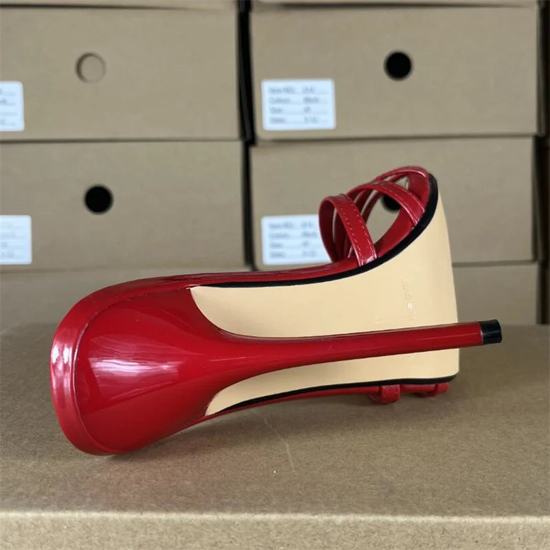 SDTRFT Slides Plus:45 46 47 48 Women Party Sandals Summer Elegant 13cm Thin High Heels Narrow Band Shoes Peep Toe RED Pumps