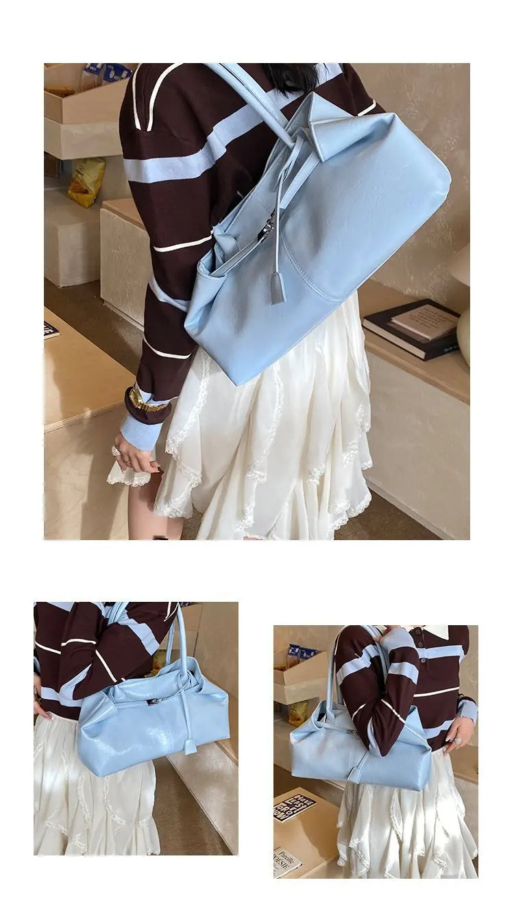 2026 New Large Capacity Soft Leather Pleated Women's Handbag Retro Commuter Tote Bag Quality Single Shoulder Slant Bag