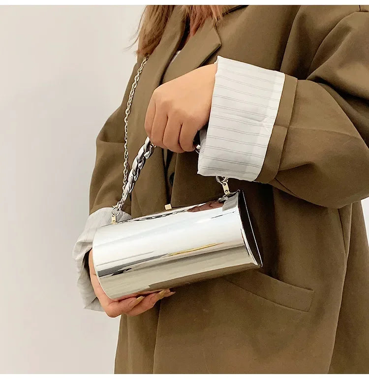 Women's Handbag Bags For Women 2026 Party Clutches Fashion Cylinder Mini Evening Purse Crossbody Shoulder Bag Gold Box Clutch
