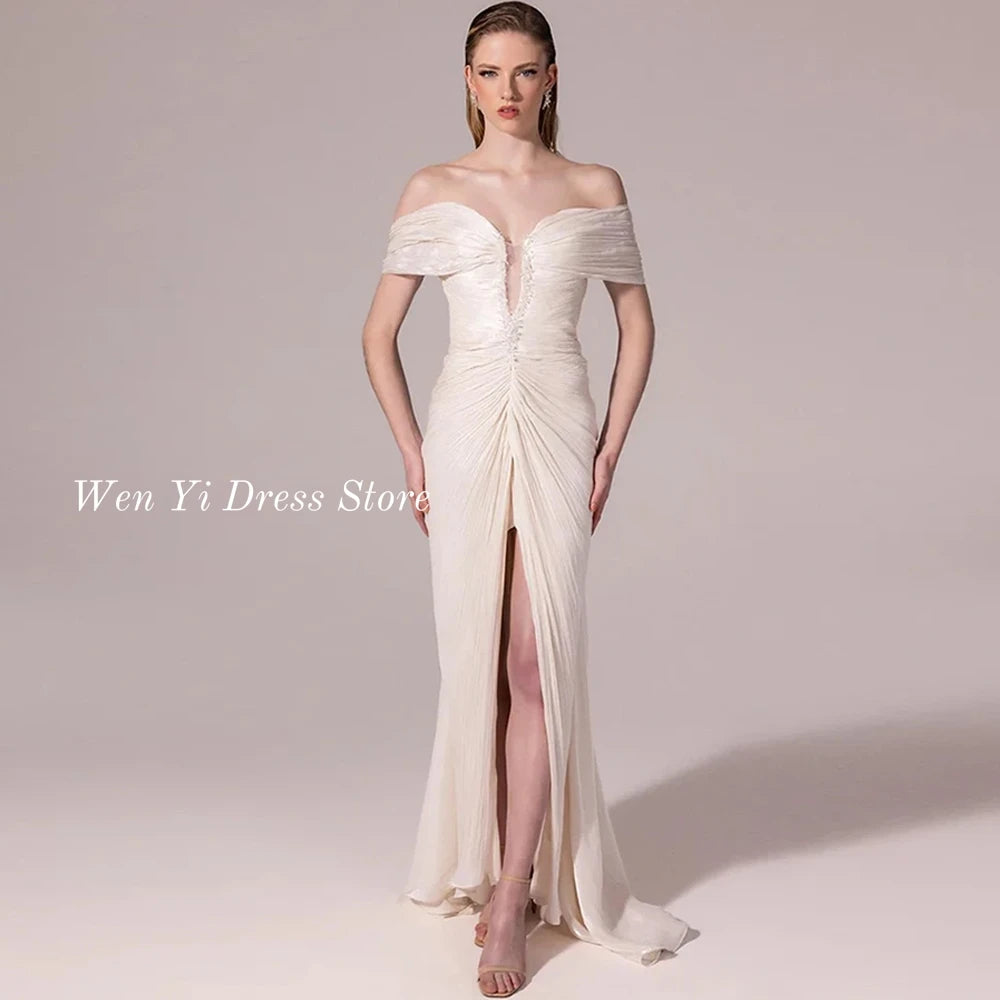Fashion Lace Up Back Party Gowns Customized Evening Dresses High Quality Off the Shoulder Front Slit Homecoming Dresses