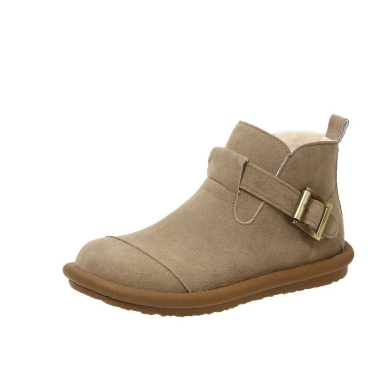 2026 New Autumn/Winter Fashion Flat Short Boots Round Toe Side Zipper Buckle Casual Splice Women's Shoes  35-40
