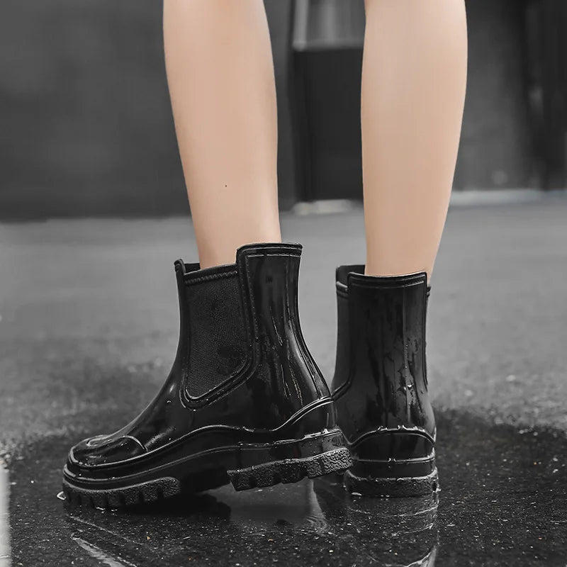 Rubber Boot for Women's Rain Shoes Waterproof Work Garden Galoshes Fishing Rainboots Skateboard Ankle Kitchen Shoes Footwear