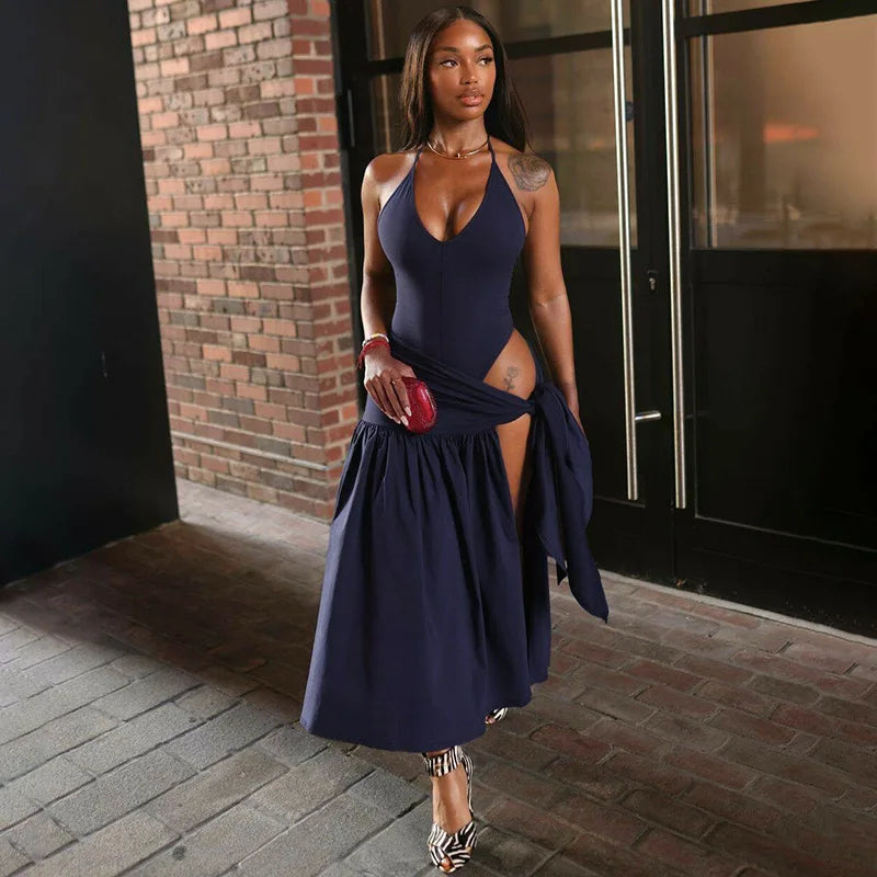 Tossy 2 Piece-Set Female V-Neck Jumpsuit Outfits Sexy Lace-Up Pleated High Waist Skirt Sets For Women White Bandage Outfits