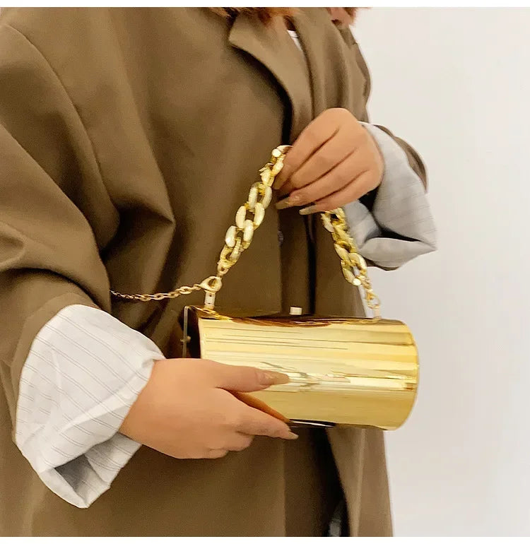 Women's Handbag Bags For Women 2026 Party Clutches Fashion Cylinder Mini Evening Purse Crossbody Shoulder Bag Gold Box Clutch