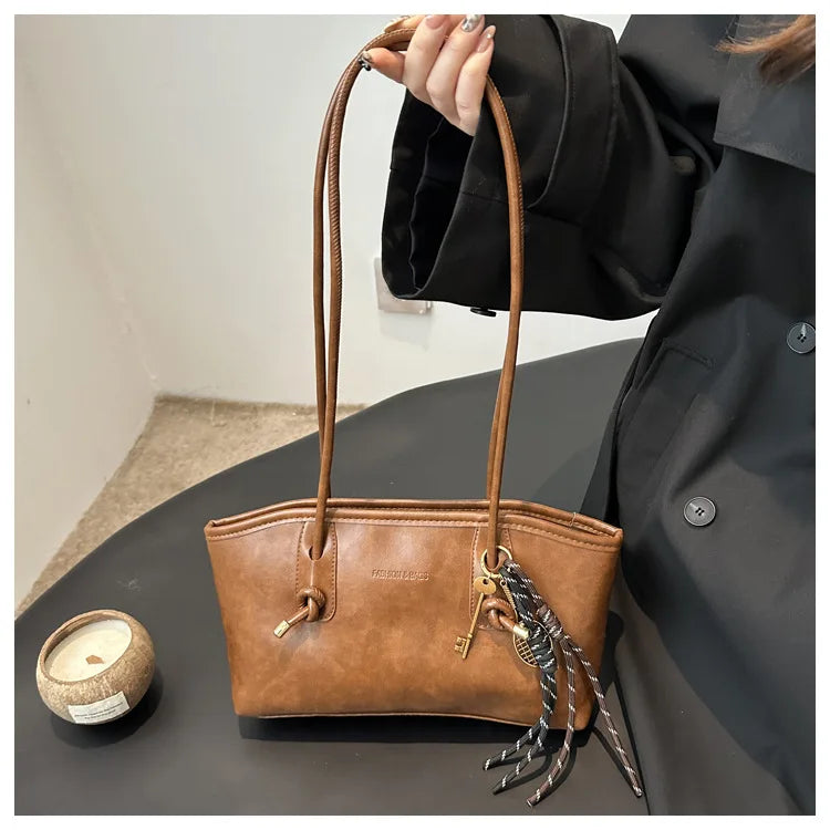 PU Leather Shoulder Bag for Women Y2K Trend 2025 Fashion Girls Handbags Large Capacity Female Crossbody Bag Retro Tote Bag