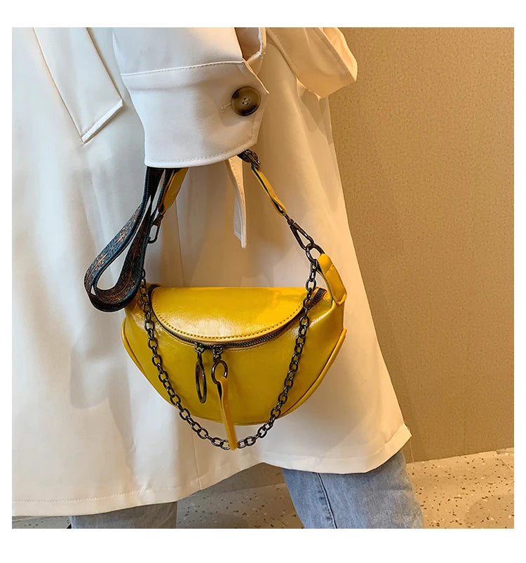 Fashion Saddle Waist Bag Fanny pack Luxury Leather Female Belt Bags Chain Handbag Purse Woman Retro Shoulder Crossbody Chest Bag