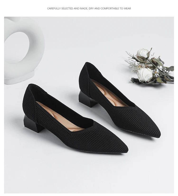 New Women's High Heels Large 42/43 Fashion Pointed Anti slip Rubber Bottom Knitted Breathable Shoes